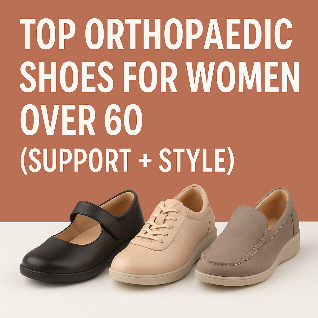 Promotional banner showing stylish orthopaedic shoes for women over 60 in the UK
