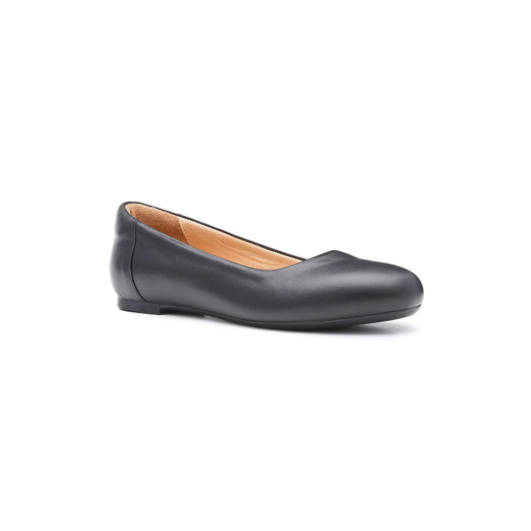Women’s wide fit orthopedic leather ballet flats in black – Melody comfort shoes.