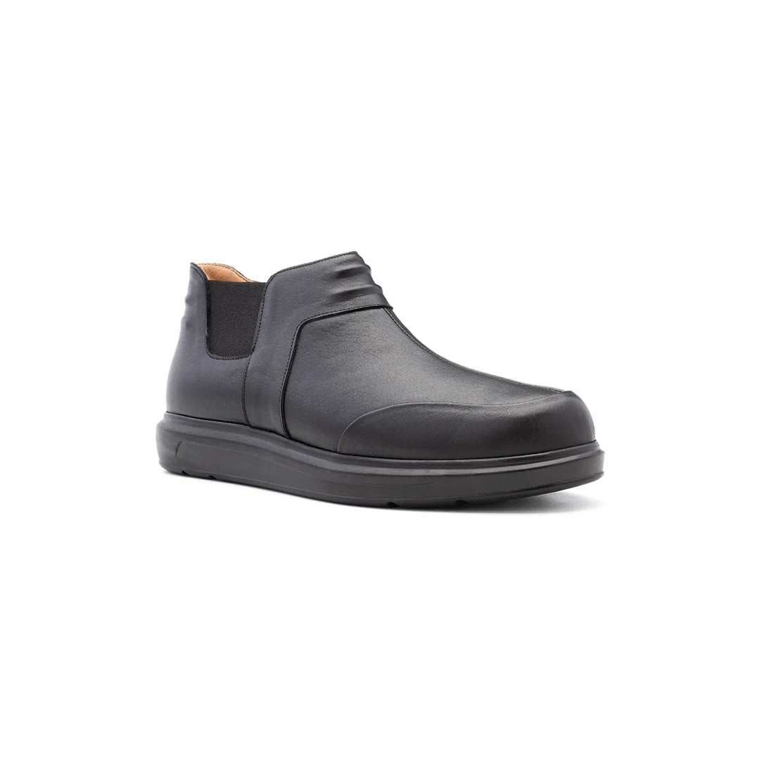 Men’s navy wide fit orthopedic ankle boots for swollen feet and supportive walking – Porter model.