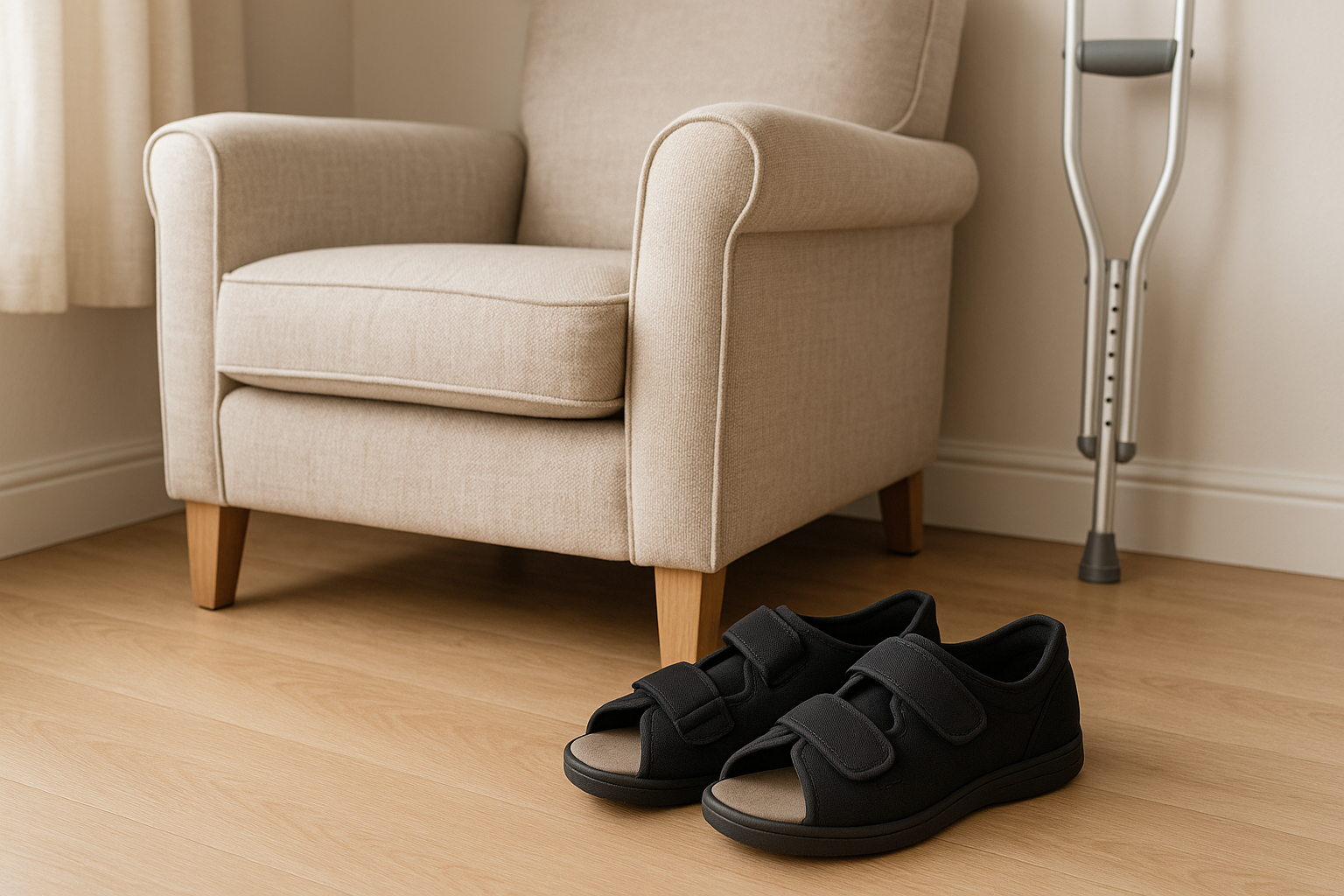 Post-surgery orthopedic shoes with wide openings and soft support – ideal footwear in the UK for recovery after foot surgery, ensuring comfort and stability.