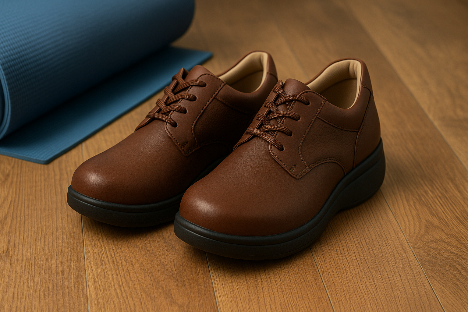 Black men’s orthopedic shoes with rocker soles for Achilles tendonitis support.