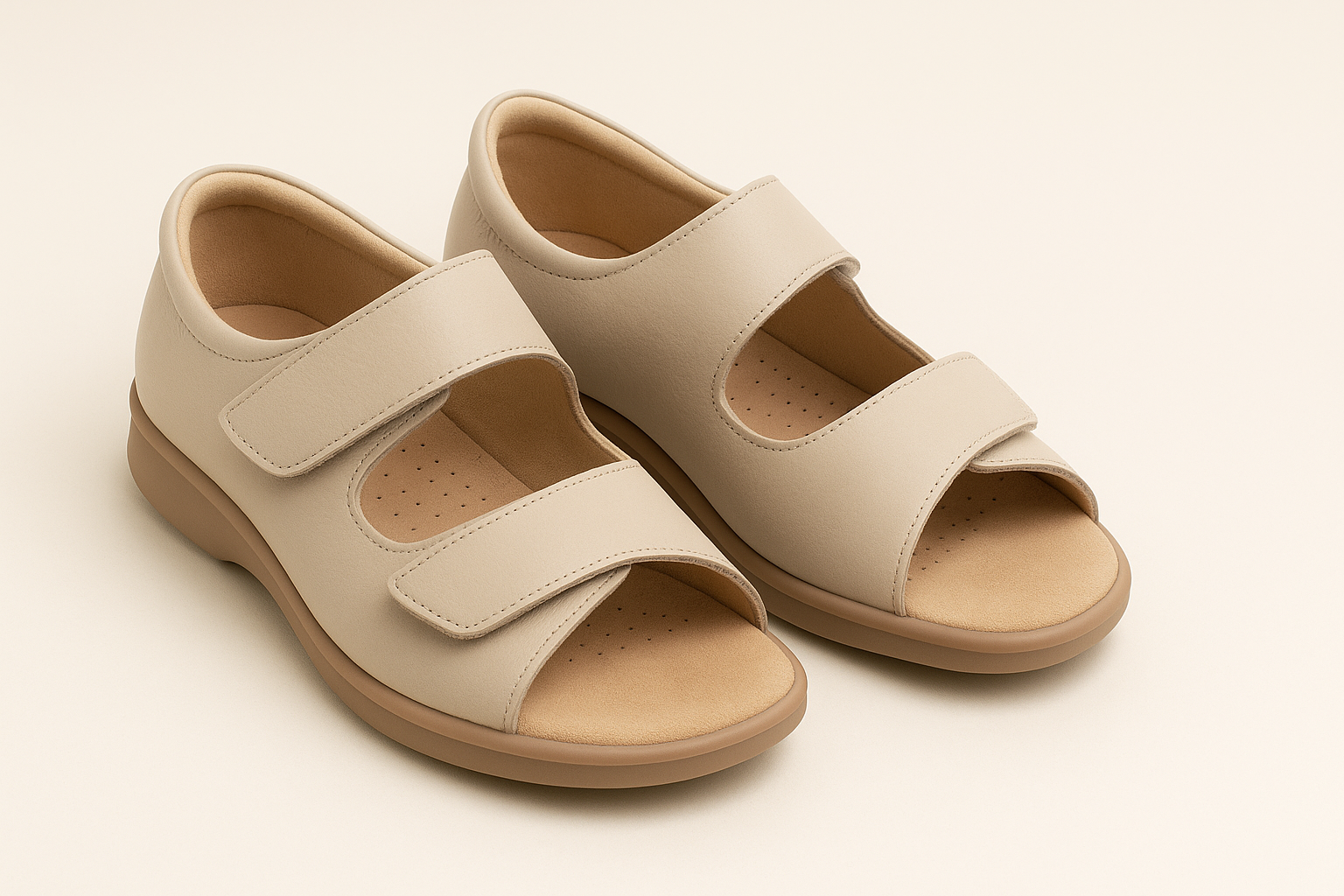 Orthopedic sandals for swollen feet with wide adjustable Velcro straps