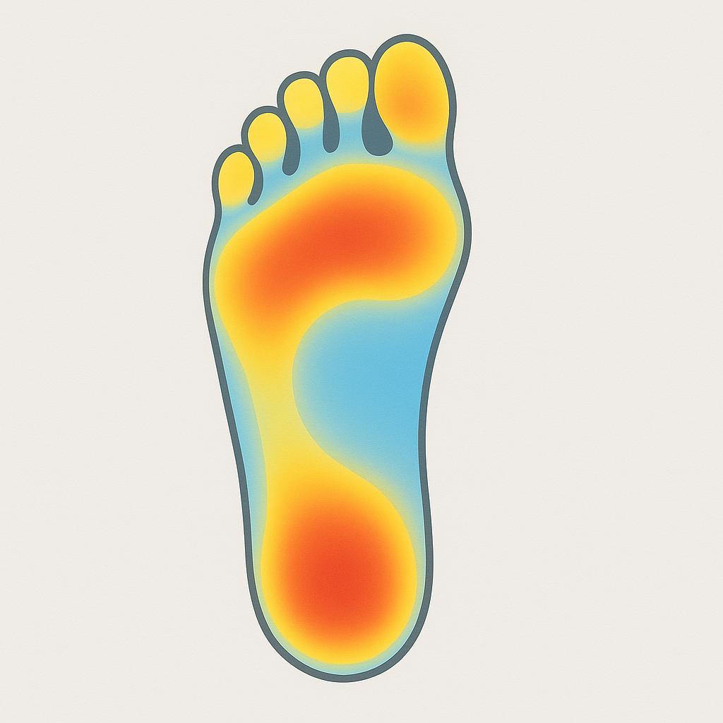 Diagram showing foot pressure distribution across heel, midfoot, and forefoot.