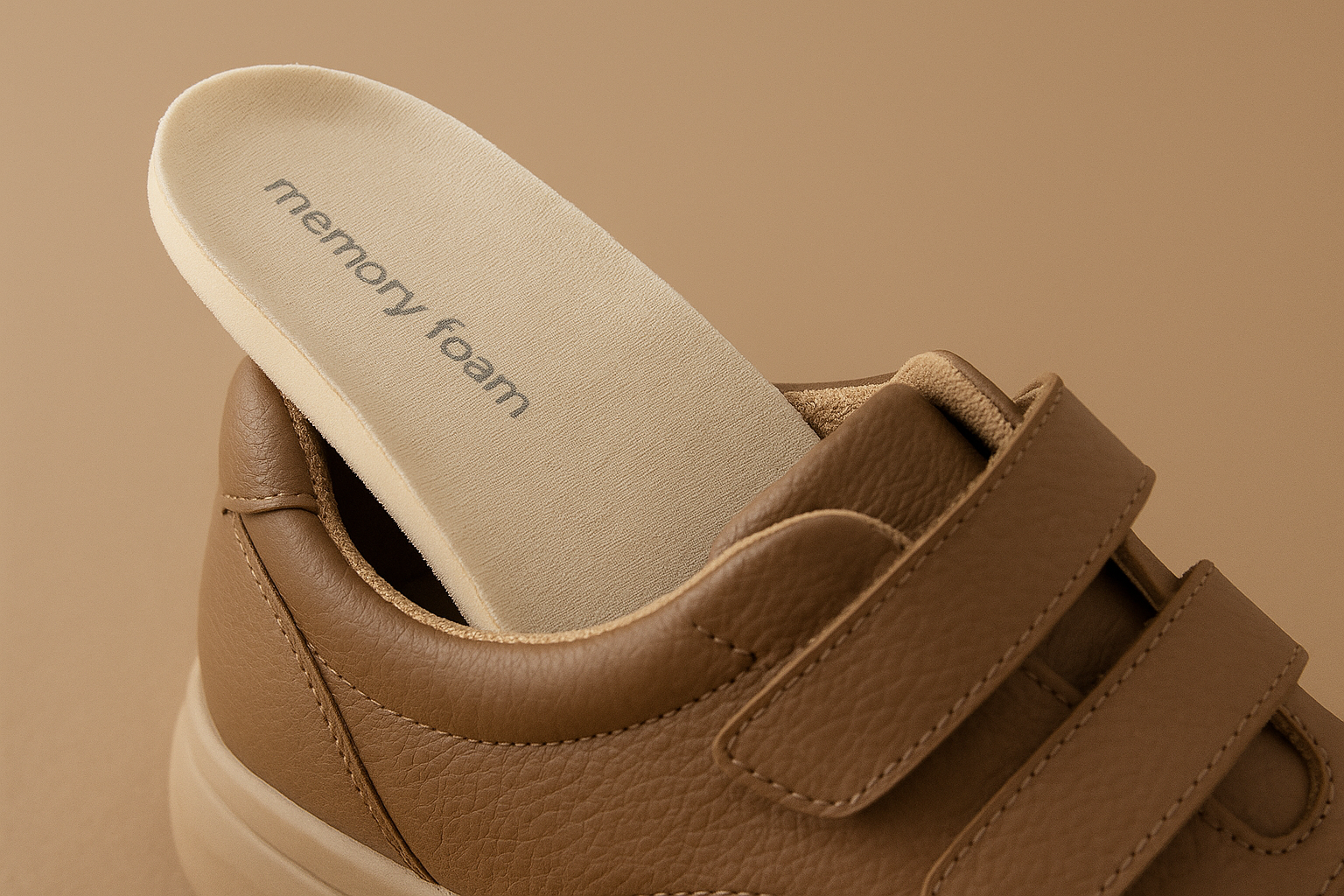 Orthopedic shoe insole made with memory foam cushioning for diabetic foot relief.