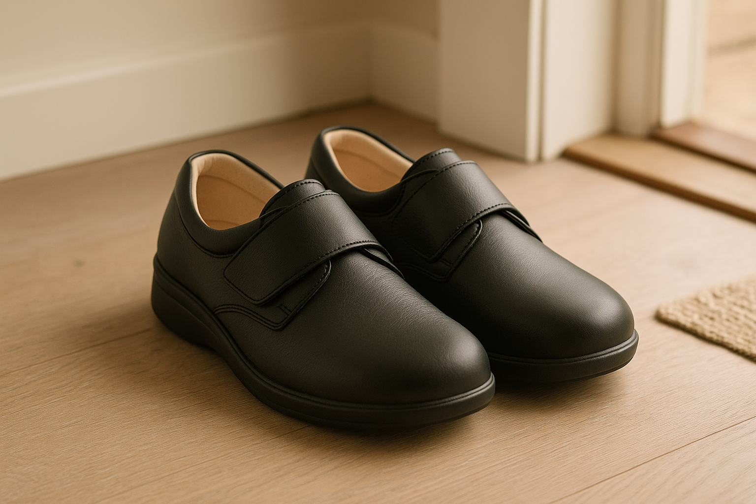 Black orthopedic shoes with cushioned soles for peripheral neuropathy support in the UK