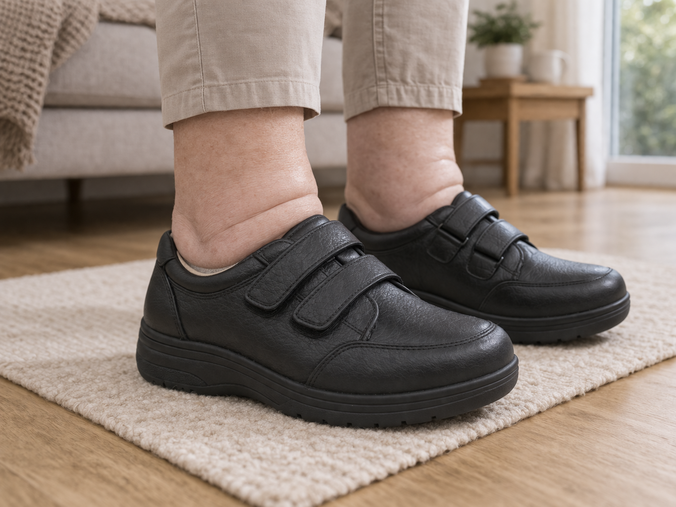 Orthopaedic shoes designed for swollen feet with adjustable fit