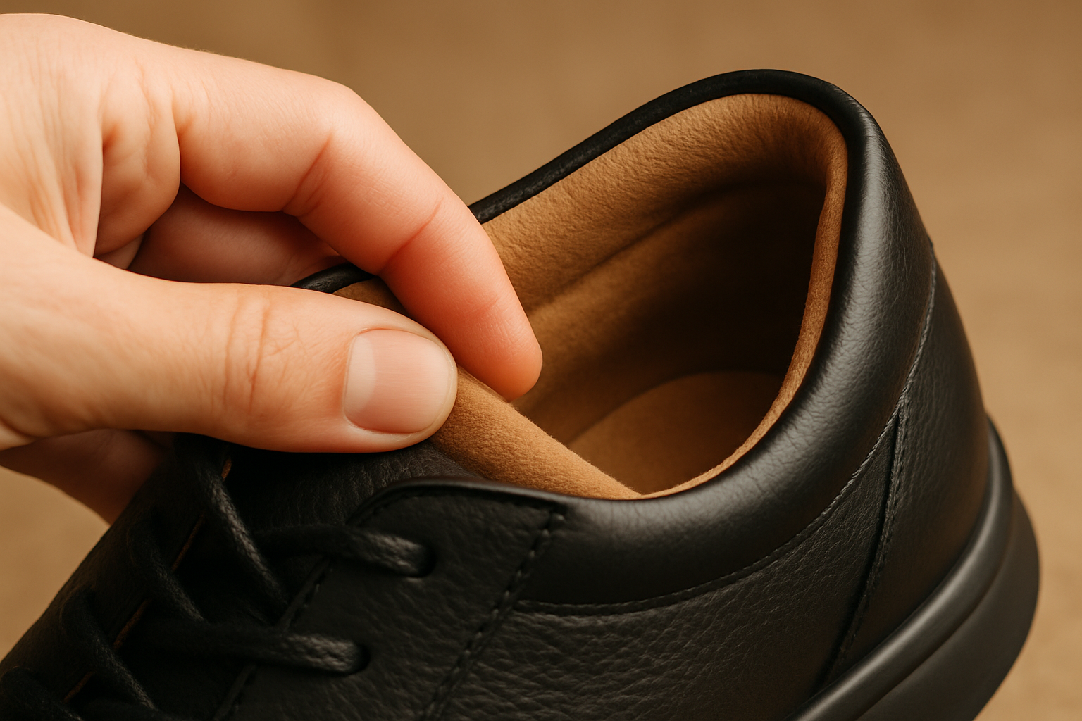 Close-up of soft orthopedic shoe lining demonstrating comfort and craftsmanship.