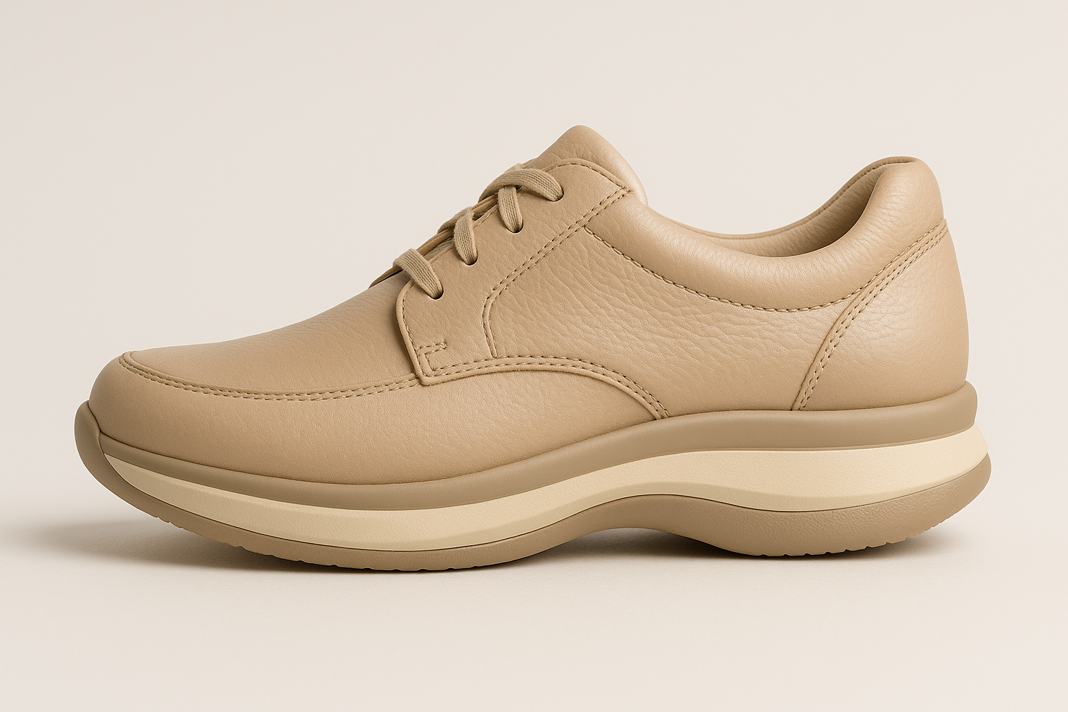 Active senior wearing orthopedic shoes to support knee health and prevent replacement surgery.