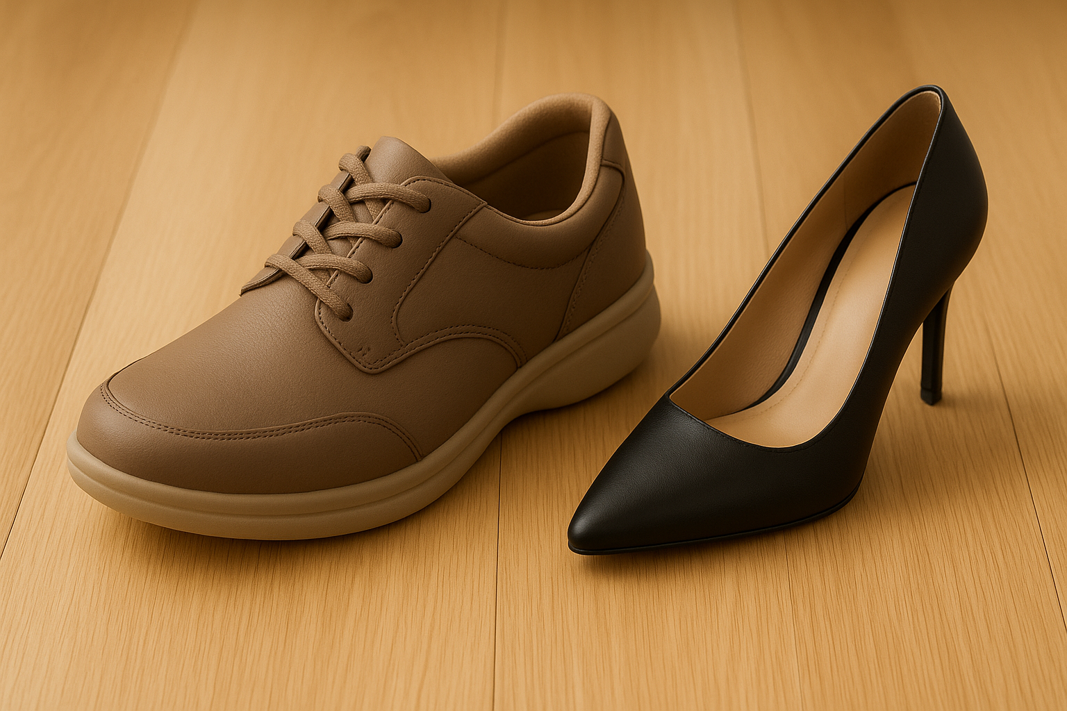 Comparison of orthopedic wide-toe shoes and narrow high heels for hammer toe prevention.