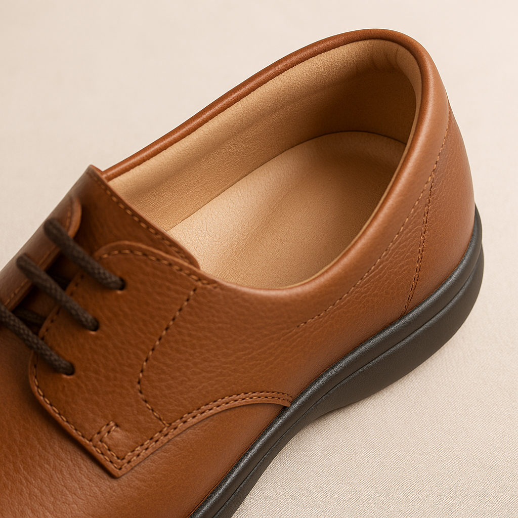 Close-up of seamless interior lining inside an orthopedic shoe.