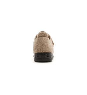 Beige Hartley felt slipper with two straps, rear view.