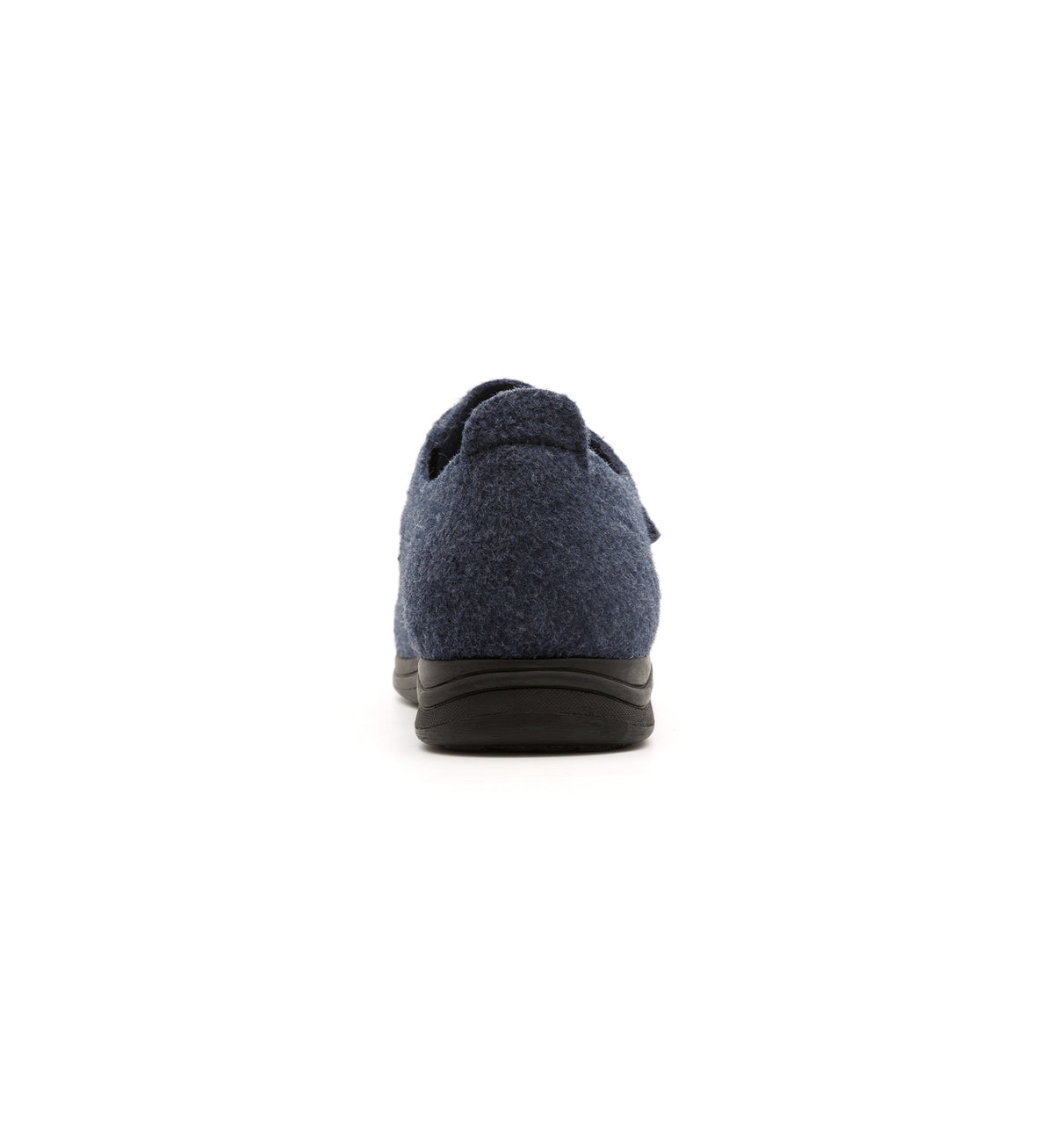 Navy Hartley felt slipper with two straps, rear view.
