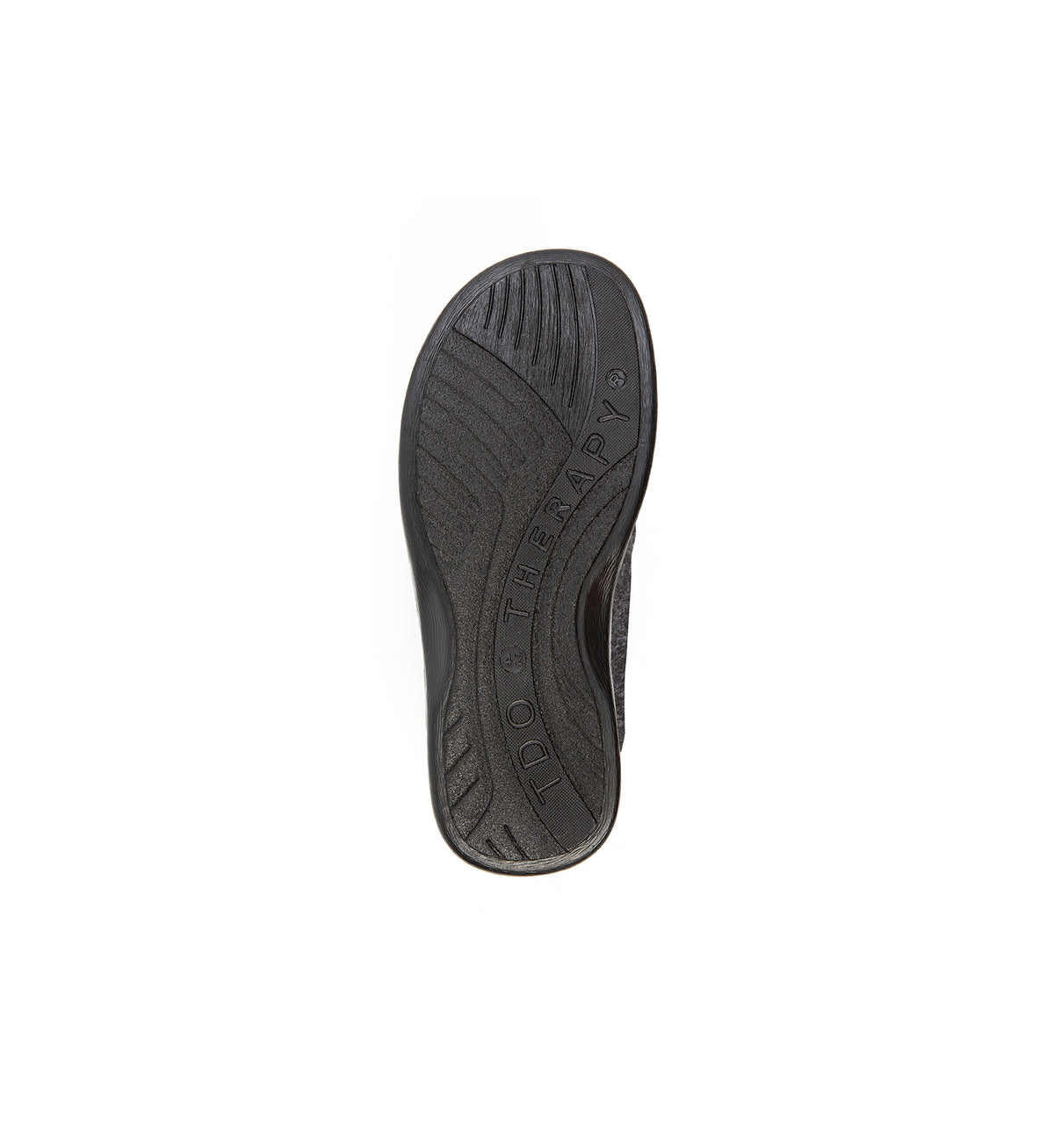 Sole of the anthracite Burley felt slipper boot with two straps, showing the tread.