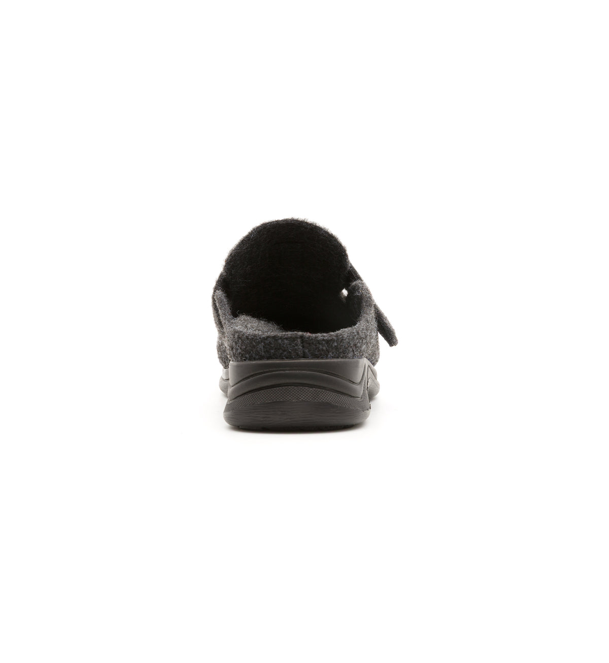 Anthracite Henley felt mule slipper, rear view.