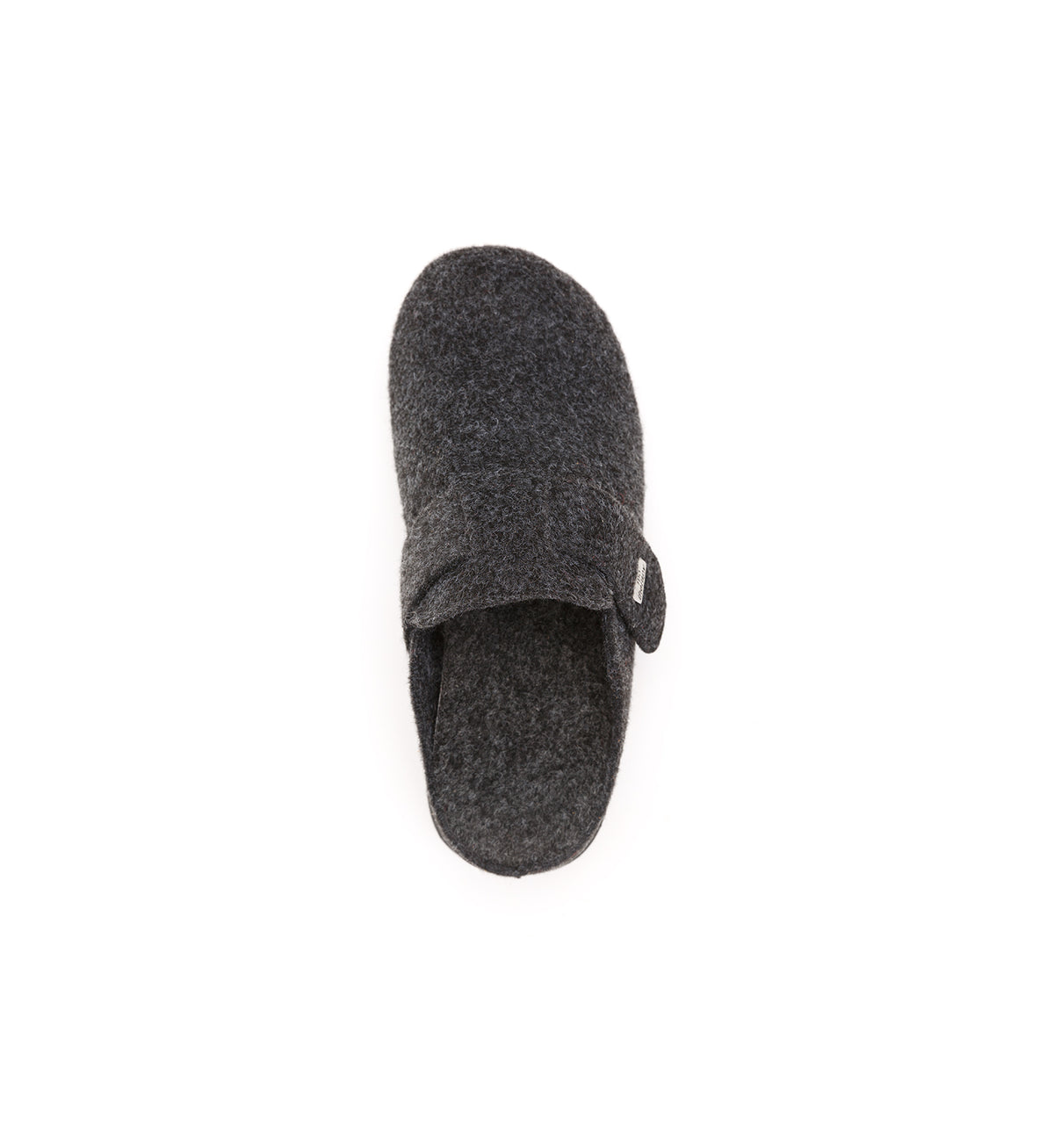 Anthracite Henley felt mule slipper, top view.