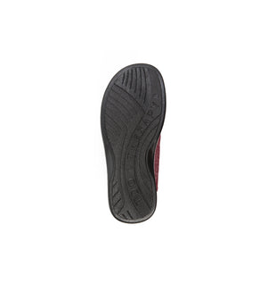 Sole of the burgundy Henley felt mule slipper, showing the tread.