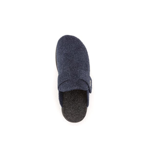 Navy Henley felt mule slipper, top view.