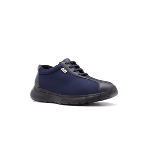 Navy 611-06-UNI lace-up shoe with side panels, viewed from the front at an angle.