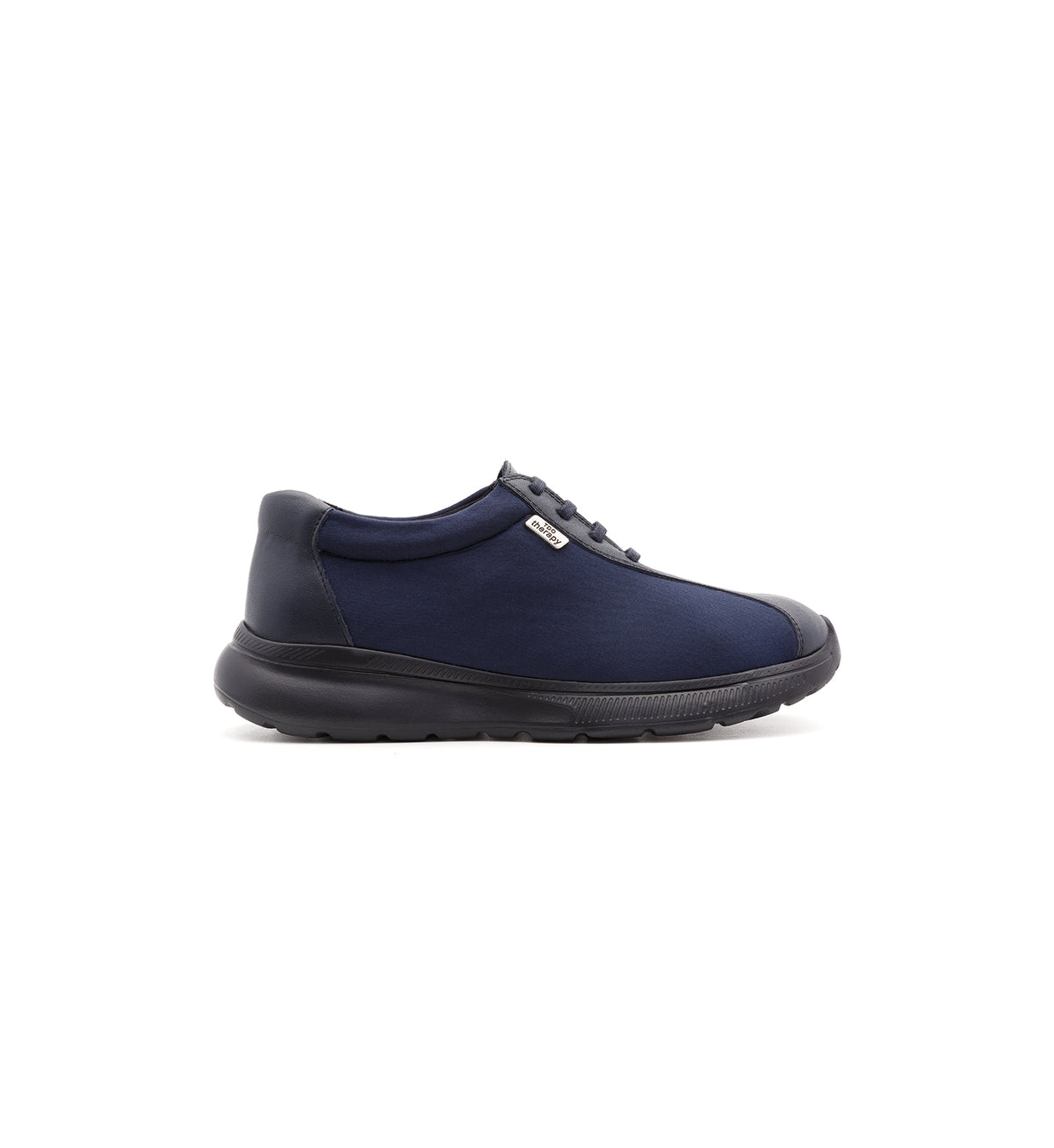 Navy 611-06-UNI lace-up shoe with side panels, outer side view.