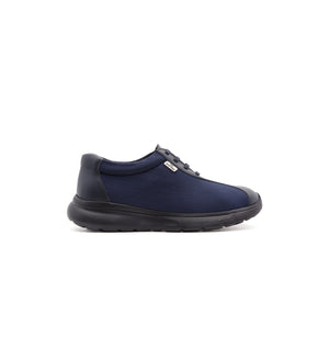 Navy 611-06-UNI lace-up shoe with side panels, outer side view.
