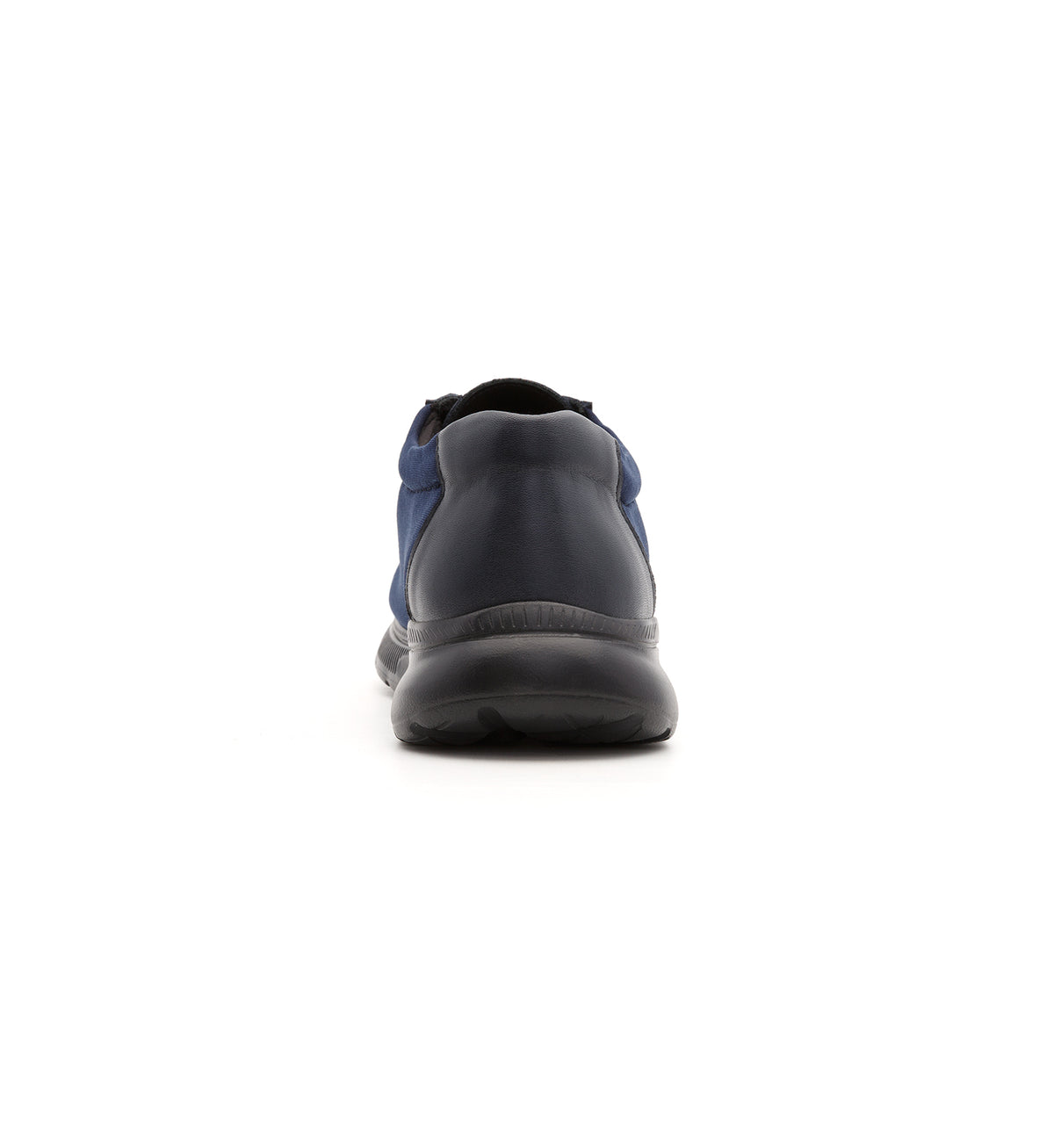 Navy 611-06-UNI lace-up shoe with side panels, rear view.