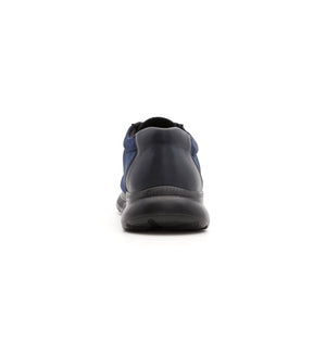 Navy 611-06-UNI lace-up shoe with side panels, rear view.