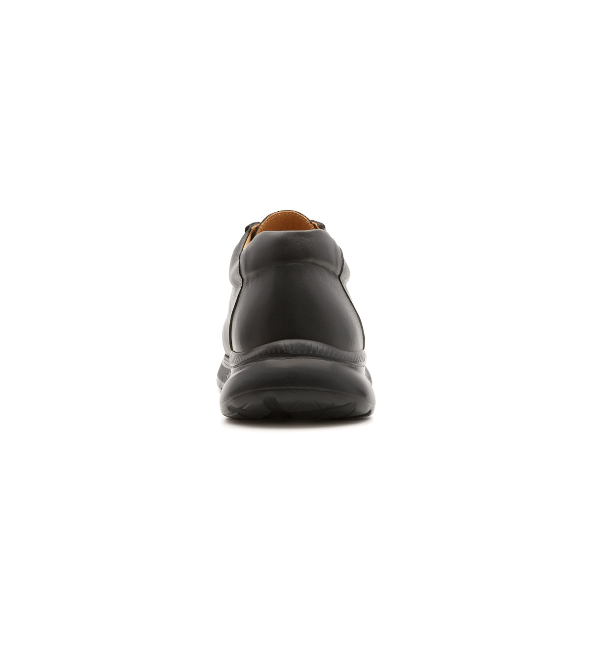 Black 611-UNI lace-up shoe, rear view.