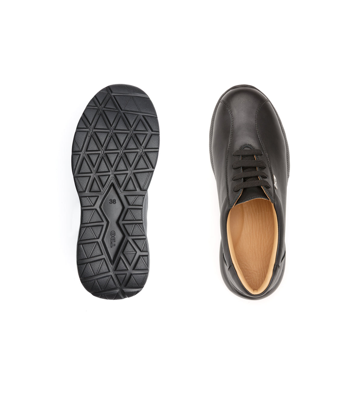 Top and sole views of the black 611-UNI lace-up shoe.