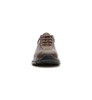 Brown 611-UNI lace-up shoe, front view.