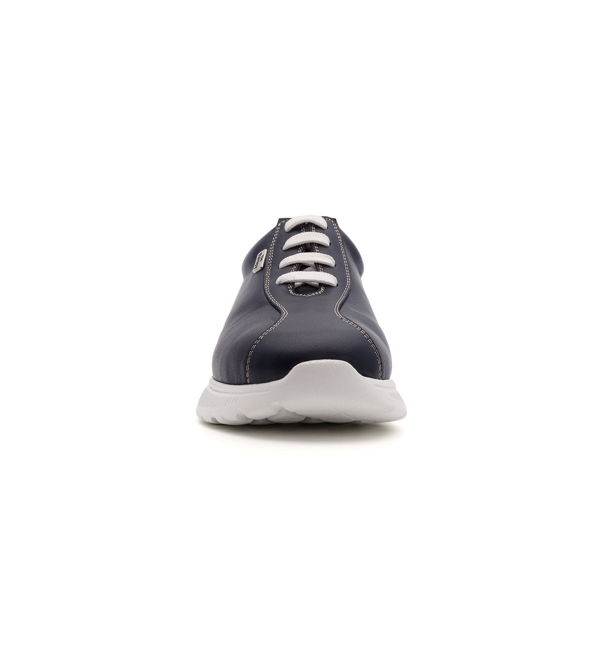 Navy 611-UNI lace-up shoe with a white sole, front view.