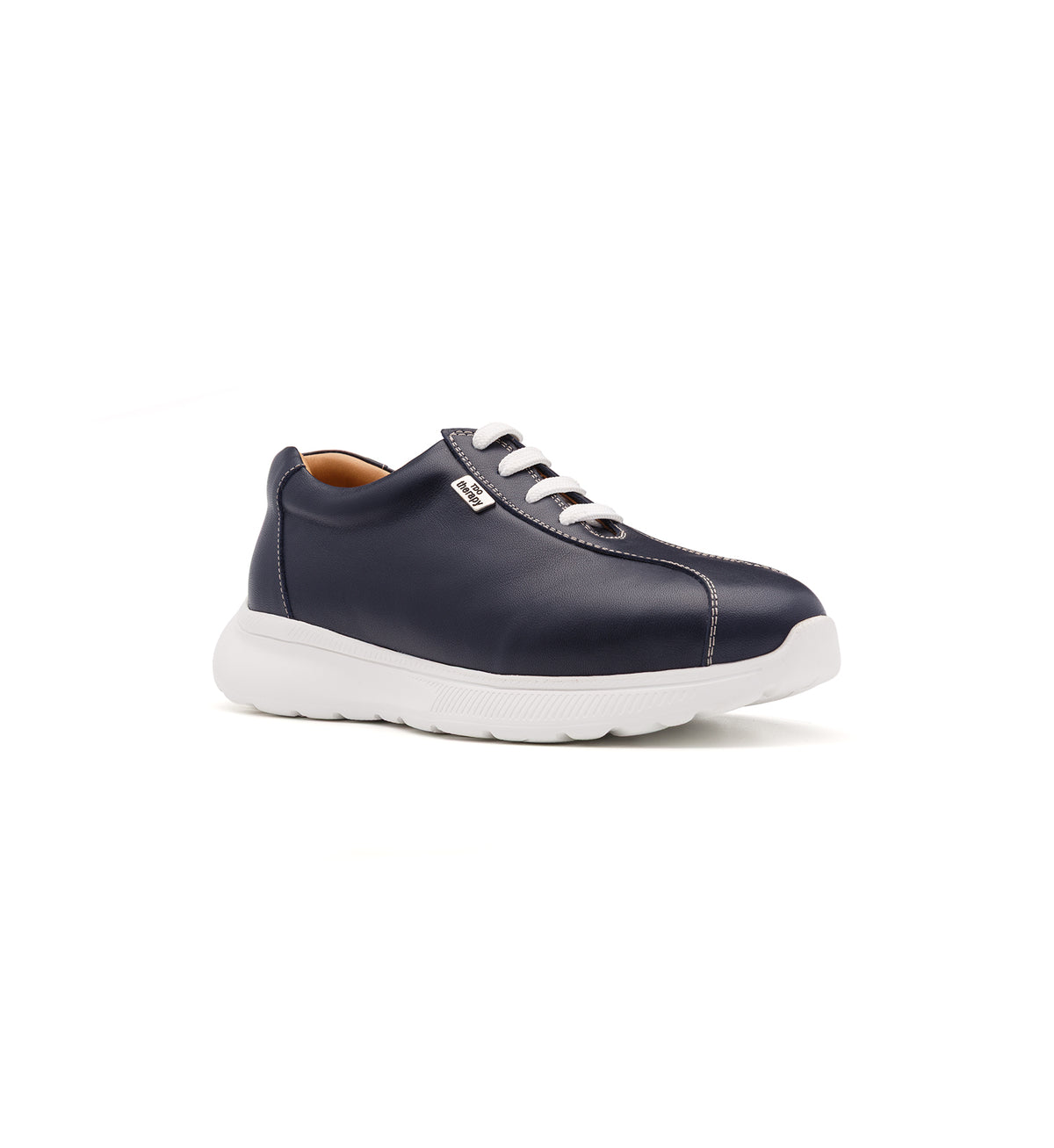 Navy 611-UNI lace-up shoe with a white sole, viewed from the front at an angle.