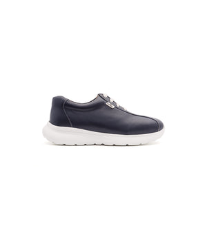 Navy 611-UNI lace-up shoe with a white sole, outer side view.