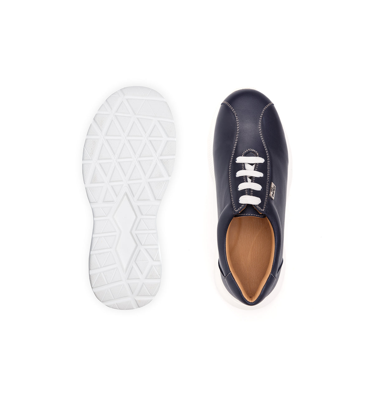 Top and sole views of the navy 611-UNI lace-up shoe with a white sole.