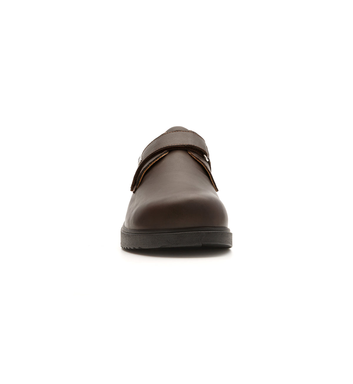Brown 616-20-UNI shoe with a broad strap, front view.