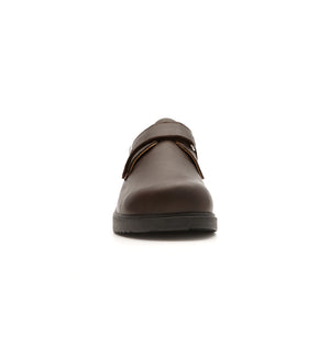 Brown 616-20-UNI shoe with a broad strap, front view.