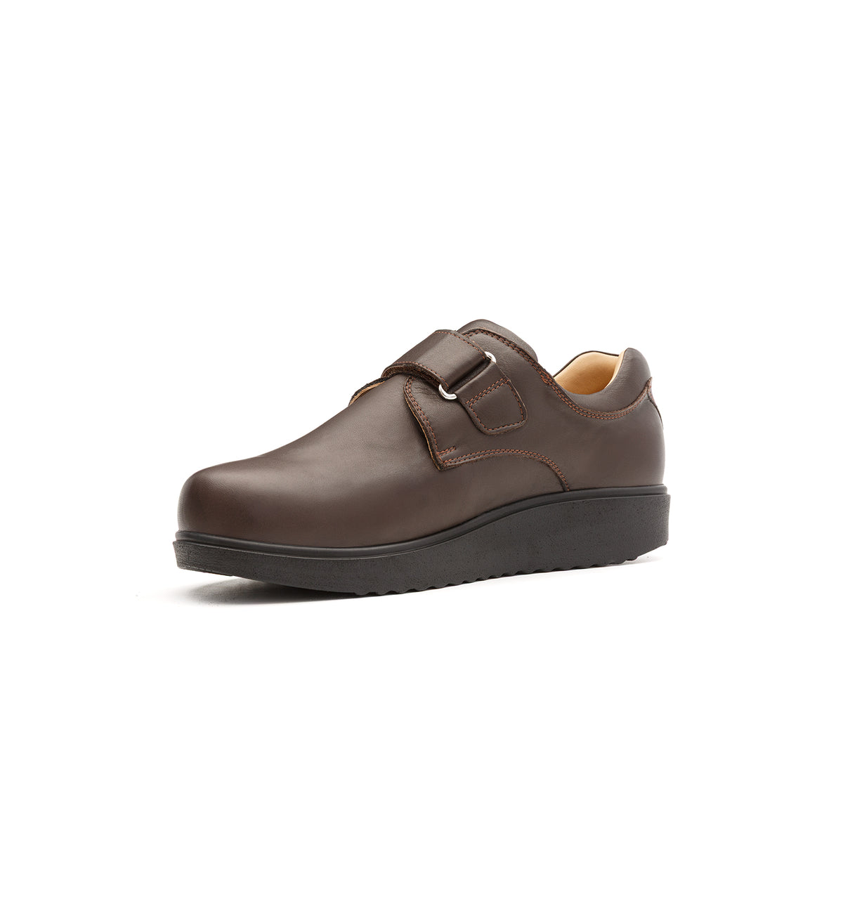 Brown 616-20-UNI shoe with a broad strap, viewed from the opposite front angle.