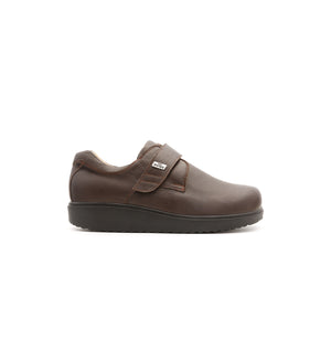 Brown 616-20-UNI shoe with a broad strap, outer side view.