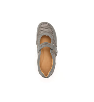 Grey 805-20-19-W mesh shoe with a broad strap, top view.