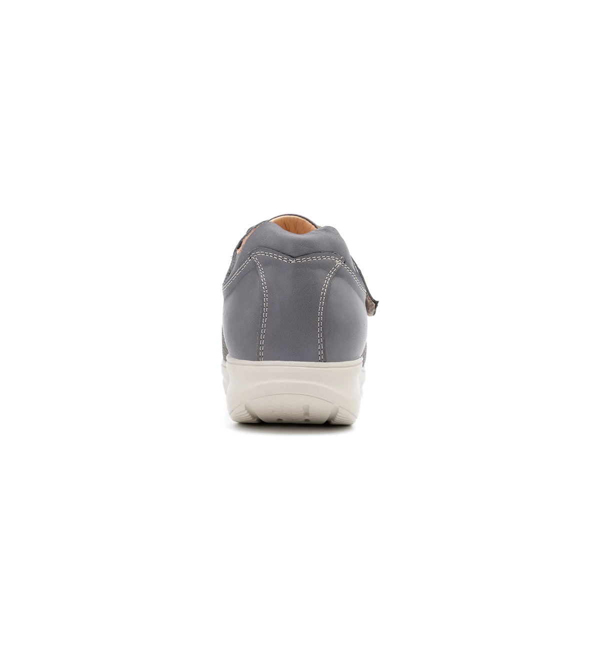 Rear view of the grey TDO 615.19-M shoe with a leather heel and white sole.