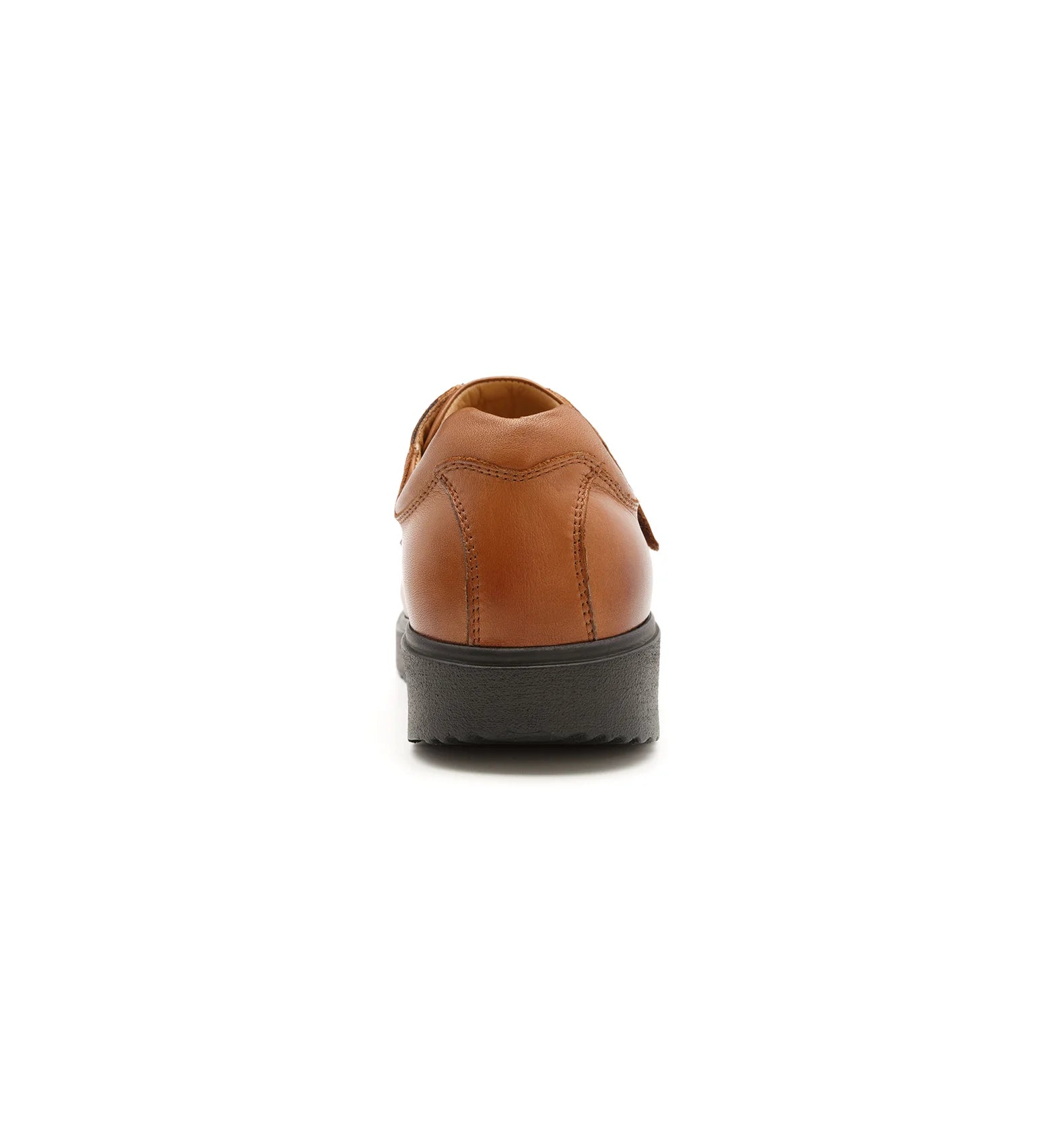 Men's tan comfort shoes featuring a supportive heel structure.