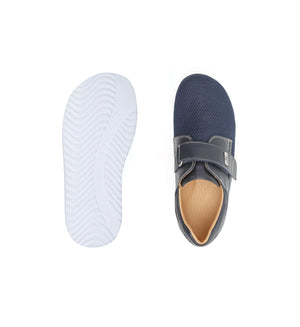 Navy orthopedic shoes combining breathable mesh fabric with natural leather details.
