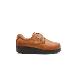 Women's tan cushioned shoes designed for comfortable everyday movement.
