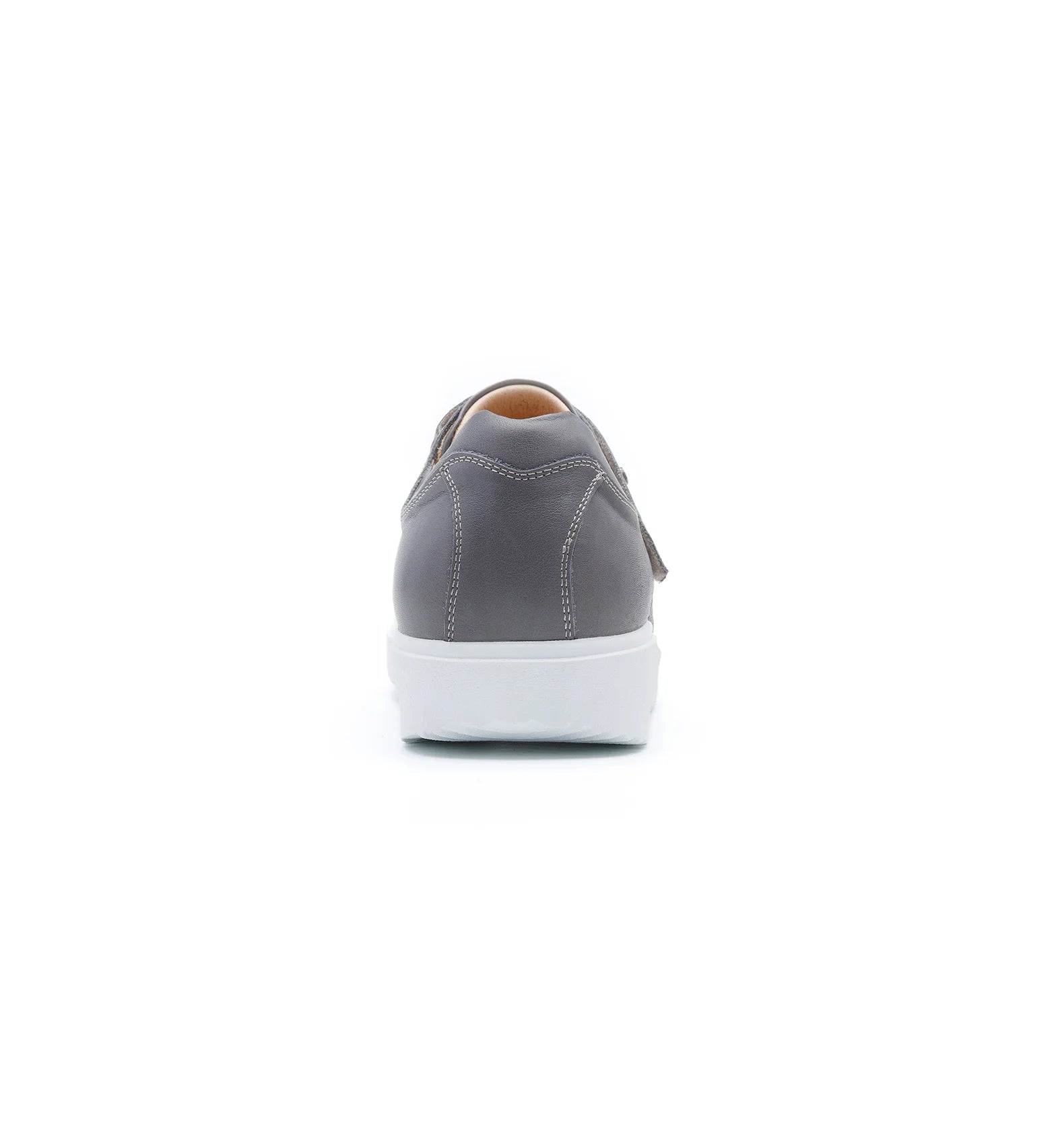Rear view of grey Ashby women's extra wide mesh shoes featuring a supportive heel counter.