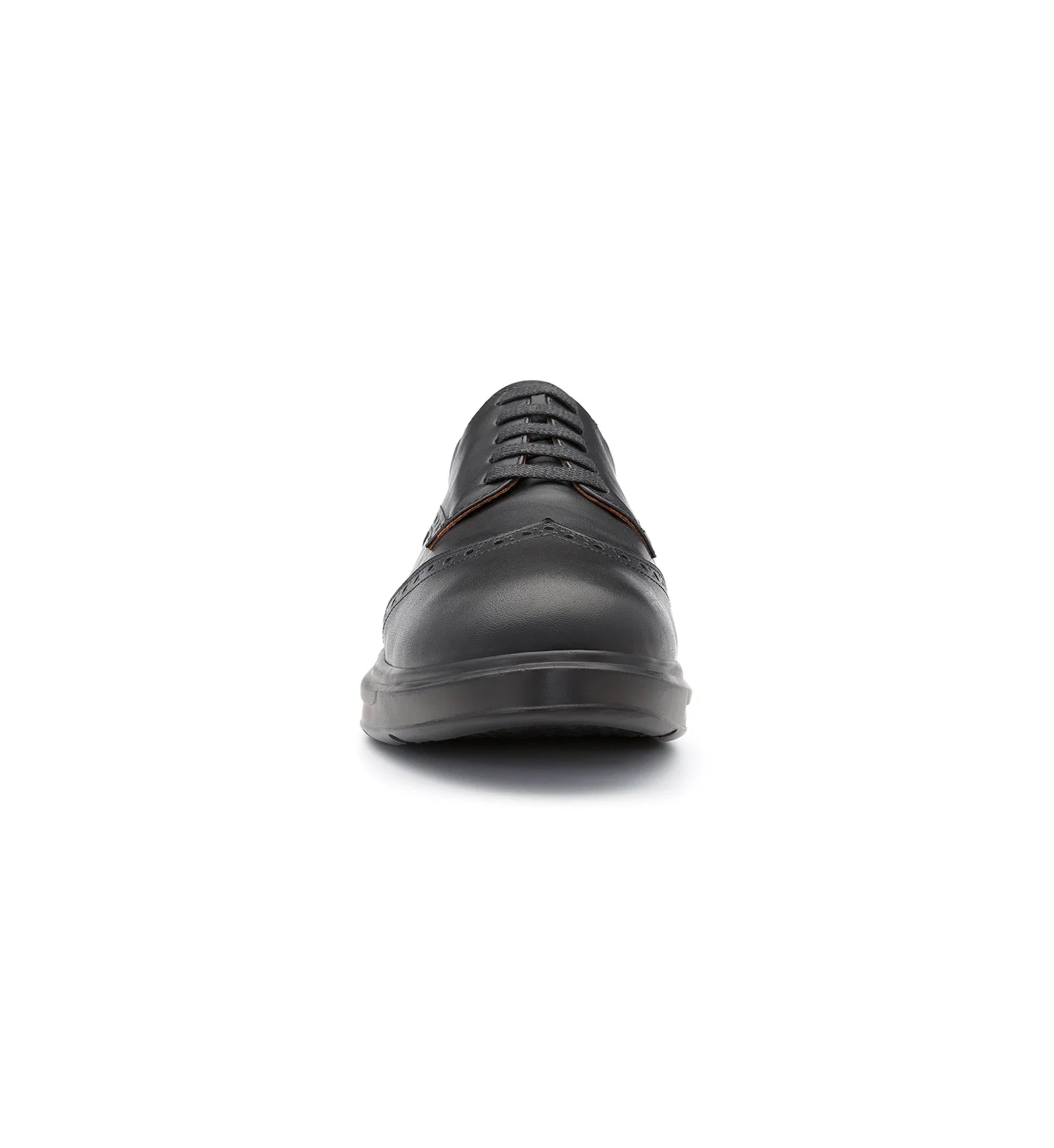 Front view of Charles men’s black leather 4E wide and deep lace-up shoes.