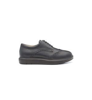 Side view of Charles men’s black leather 4E wide and deep lace-up shoes.