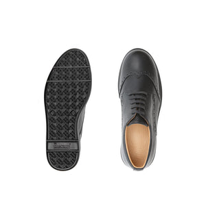 Top and outsole views of Charles men’s black 4E wide and deep shoes.