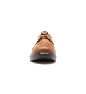 Front view of Charles men’s tan leather 4E wide and deep lace-up shoes.