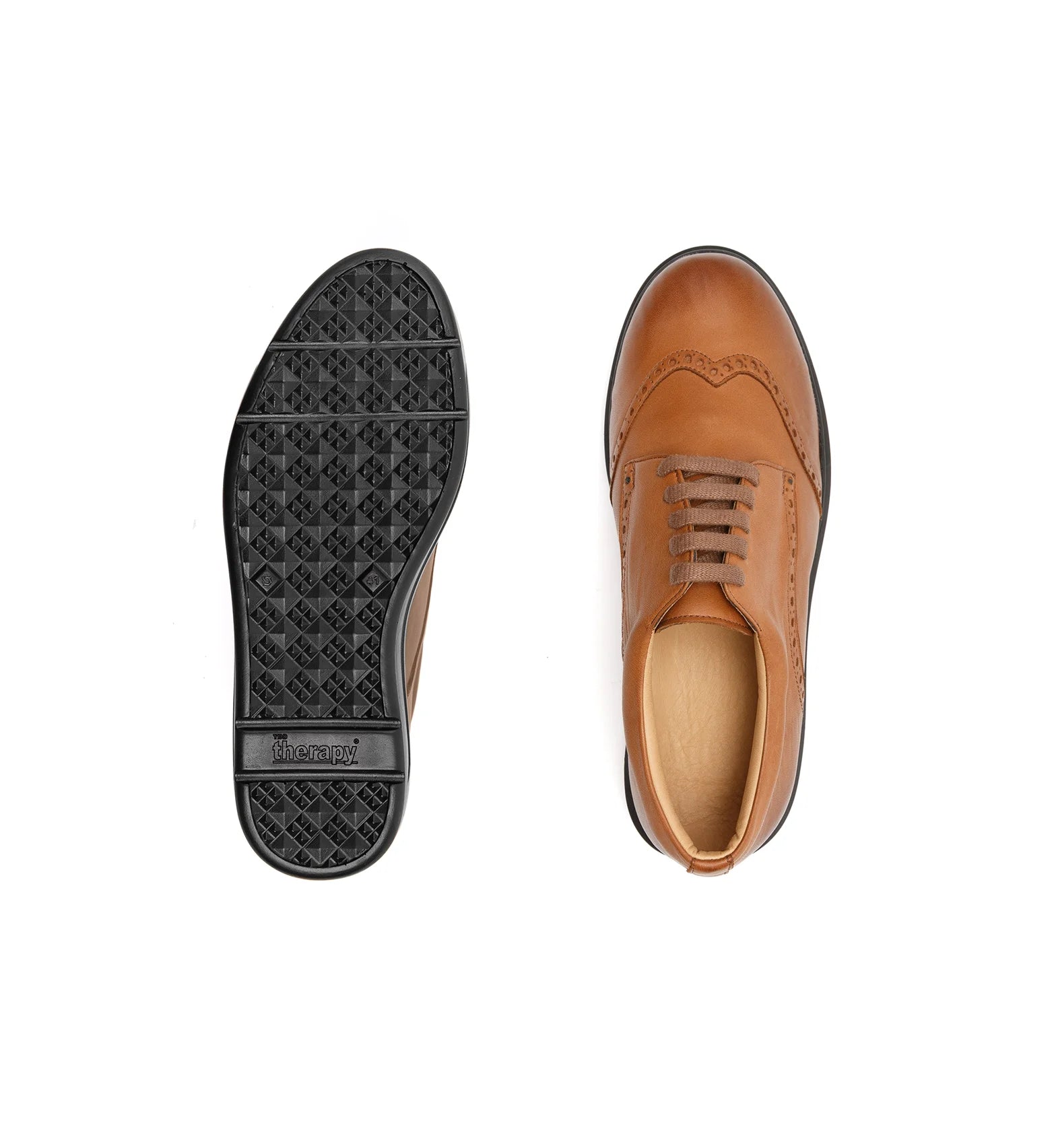 Top and outsole views of Charles men’s tan 4E wide and deep shoes.