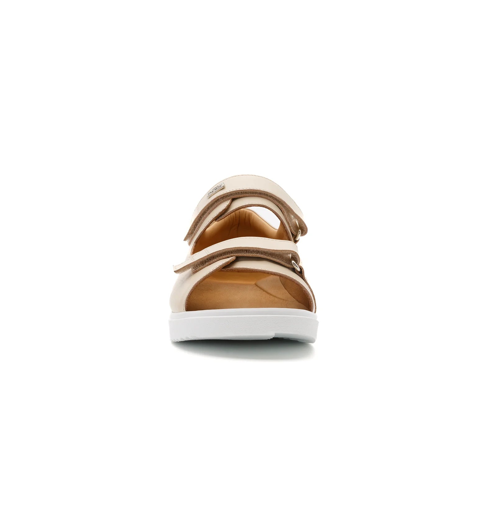 Beige Cove extra wide orthopedic sandals with dual adjustable straps – front view