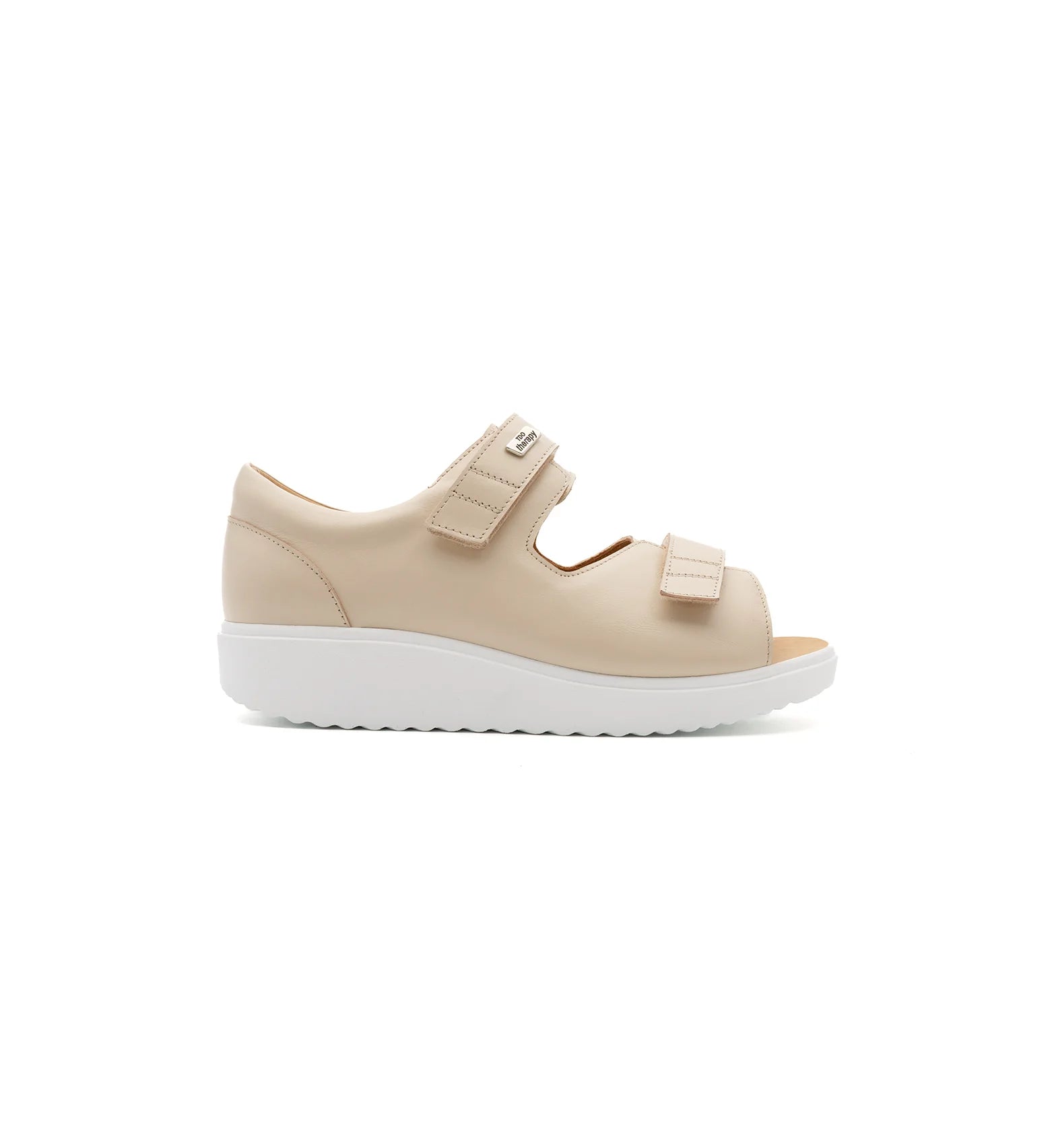 Beige Cove extra wide orthopedic sandals with dual adjustable straps – side view